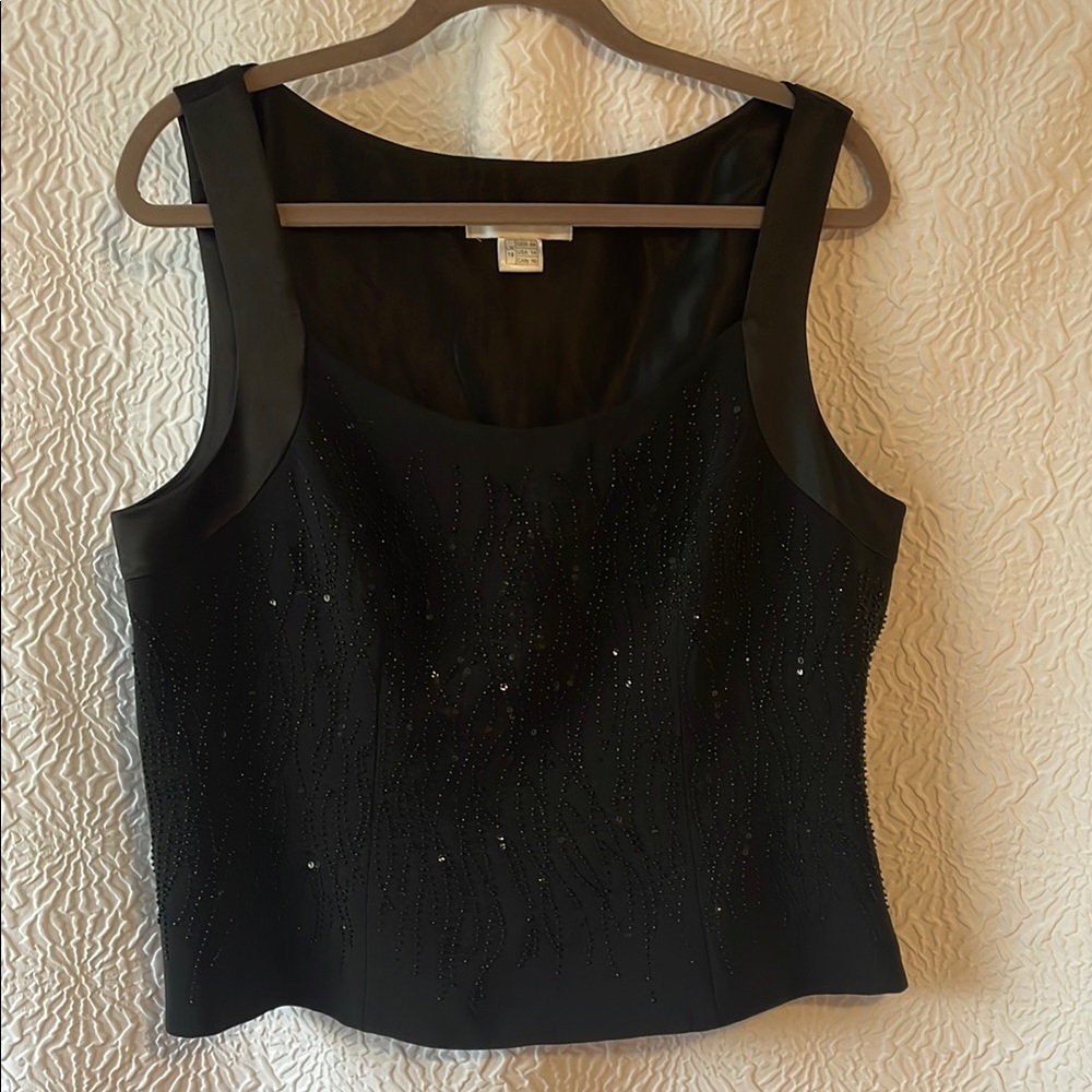 Elegant Black Beaded Satin Crepe Tank – Size 14 (US) | Germany Excellent
